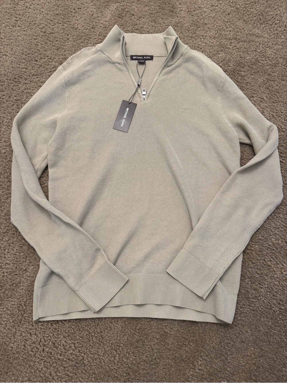 Michael Kors Men's Light Gray Zip-Neck Sweater